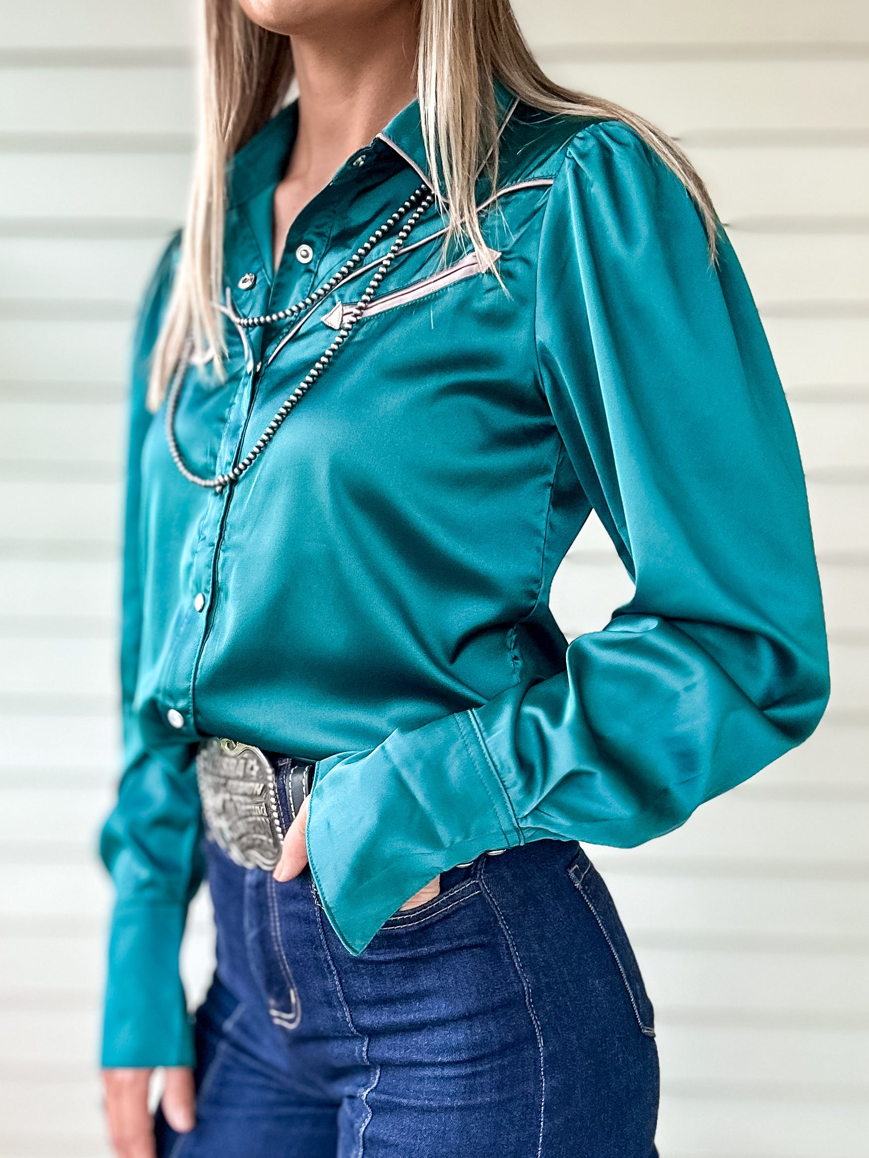 Silverado Pearl Snap Button Up (Teal)