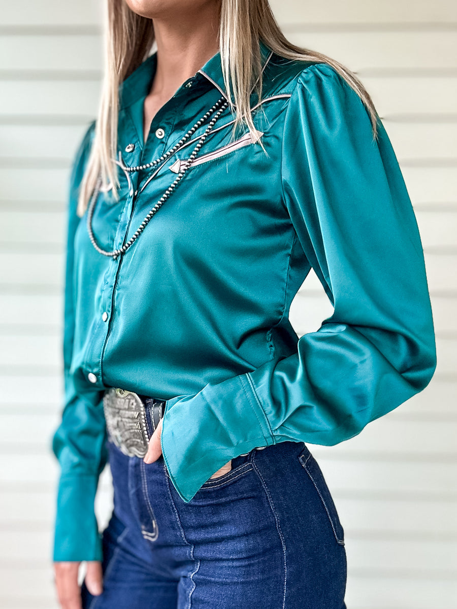Silverado Pearl Snap Button Up (Teal)