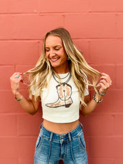 Cowboy Boot Cropped Knit Sweater