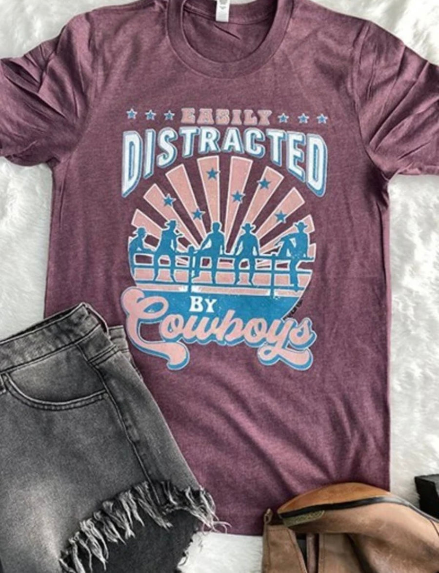 Easily distracted by cowboys tee
