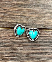 Heart turquoise stud earrings