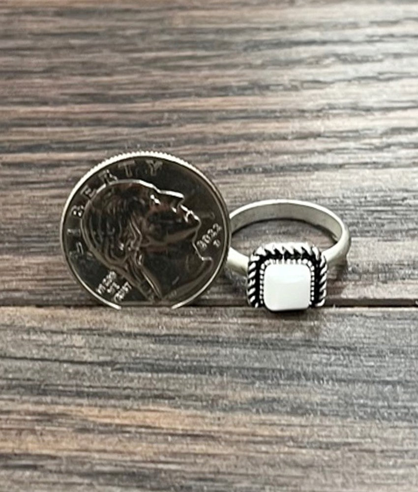 Square white turquoise ring