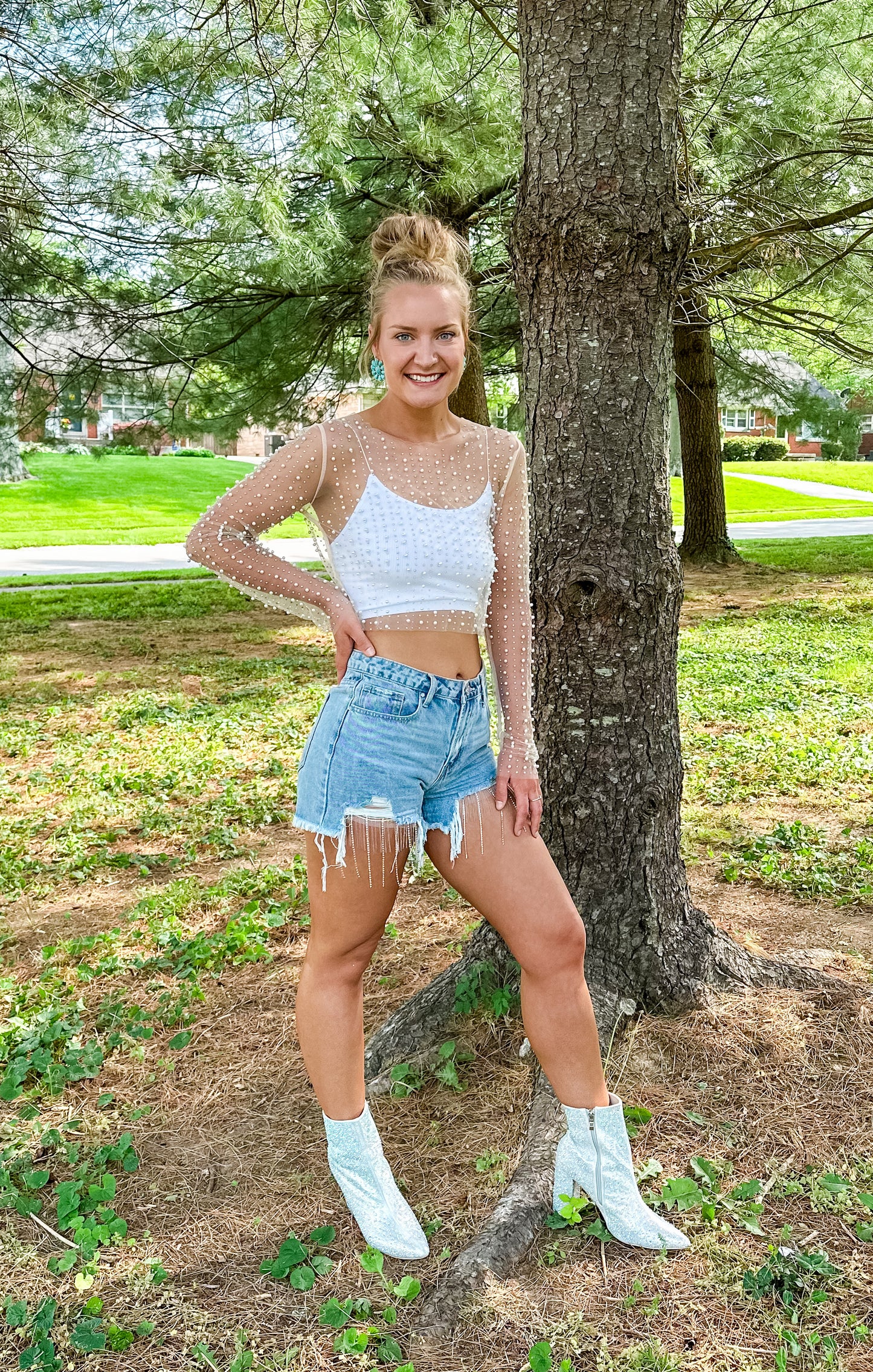 Nude Pearl mesh top