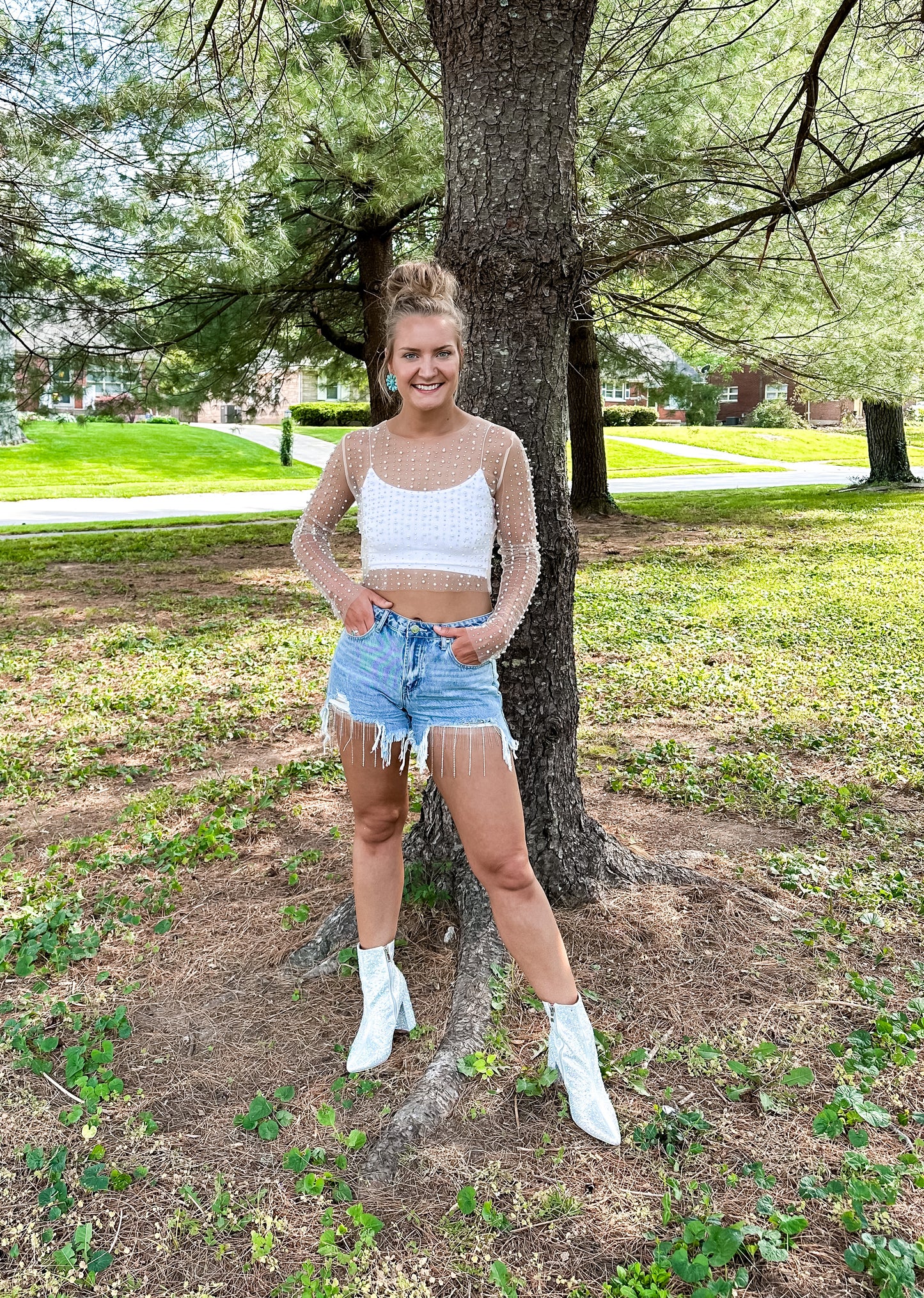 Nude Pearl mesh top