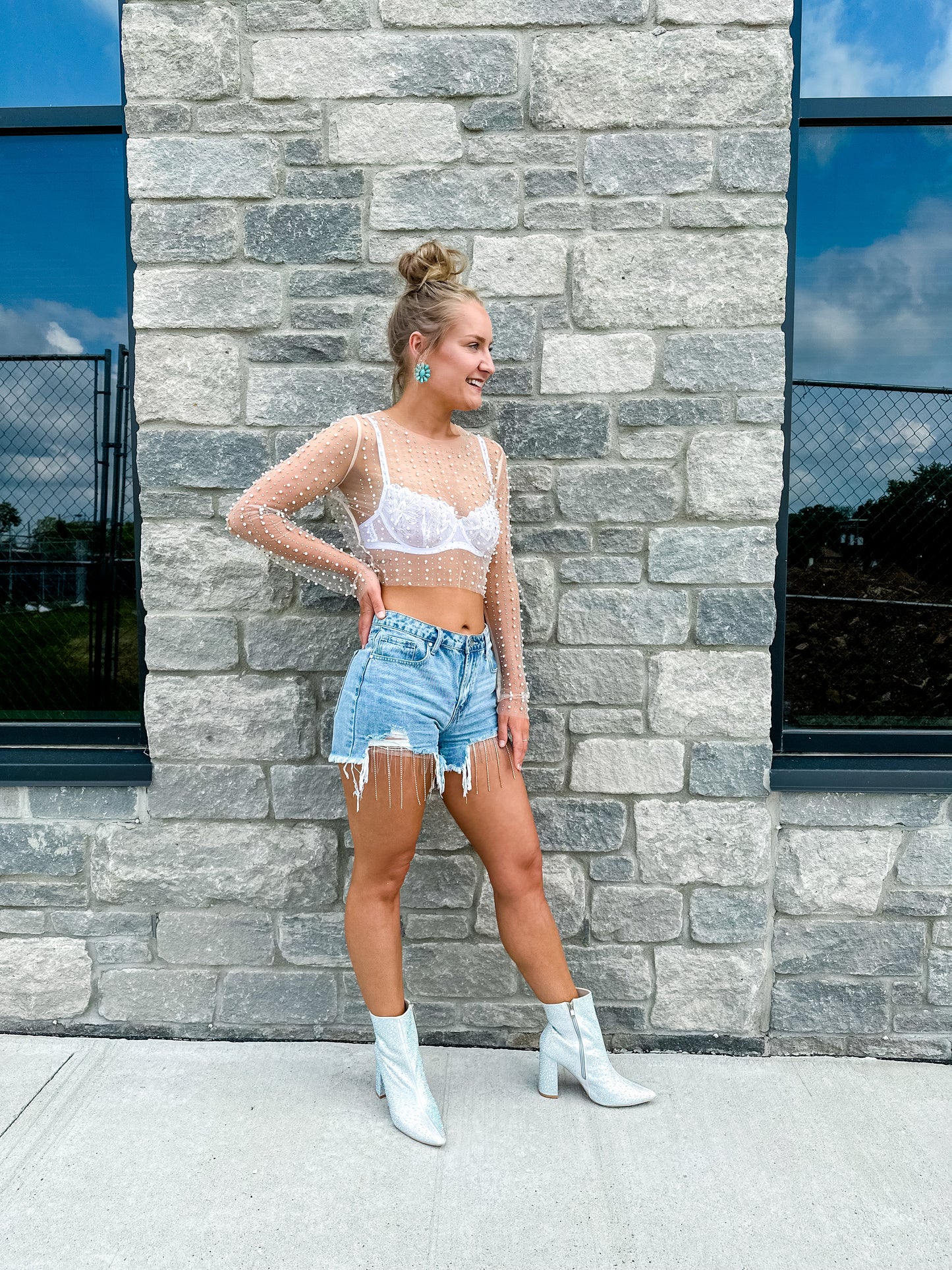 Nude Pearl mesh top