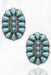 Oval pattern semi stone earrings