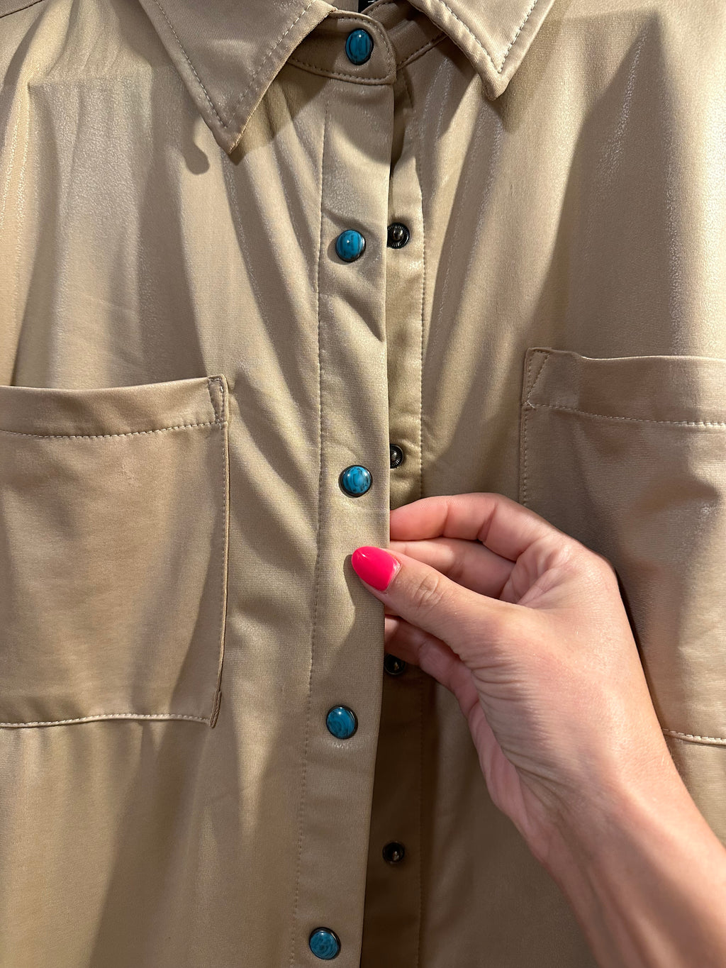 Leather Lux Button Up (Sand)