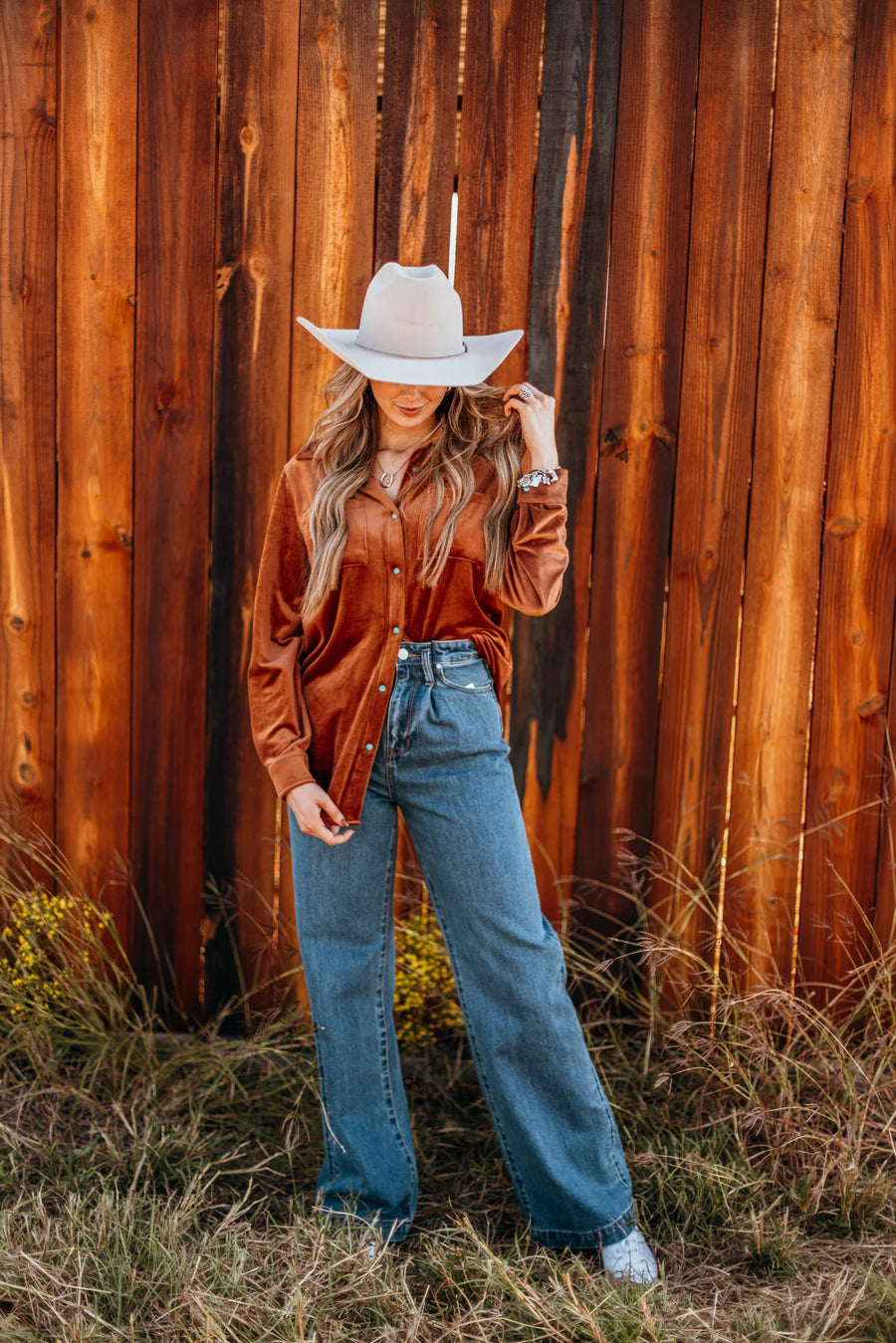 Velvet Cowgirl Button Up (Saddle)