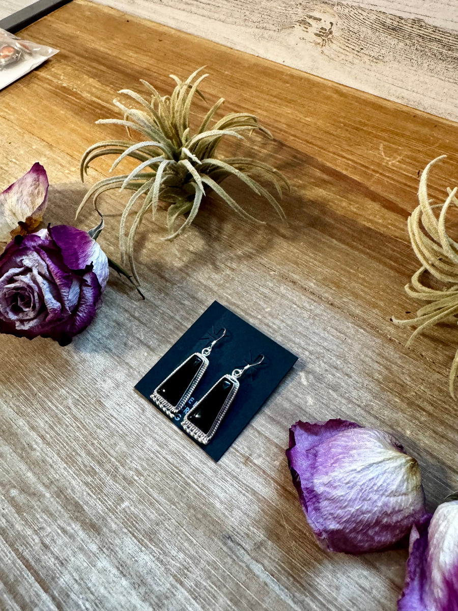 Sterling Silver Pearl & Black Onyx Dangle Earrings