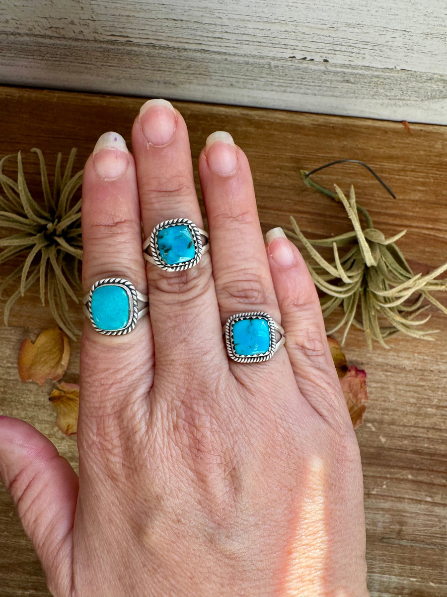 Square Kingman Turquoise Ring – Sterling Silver