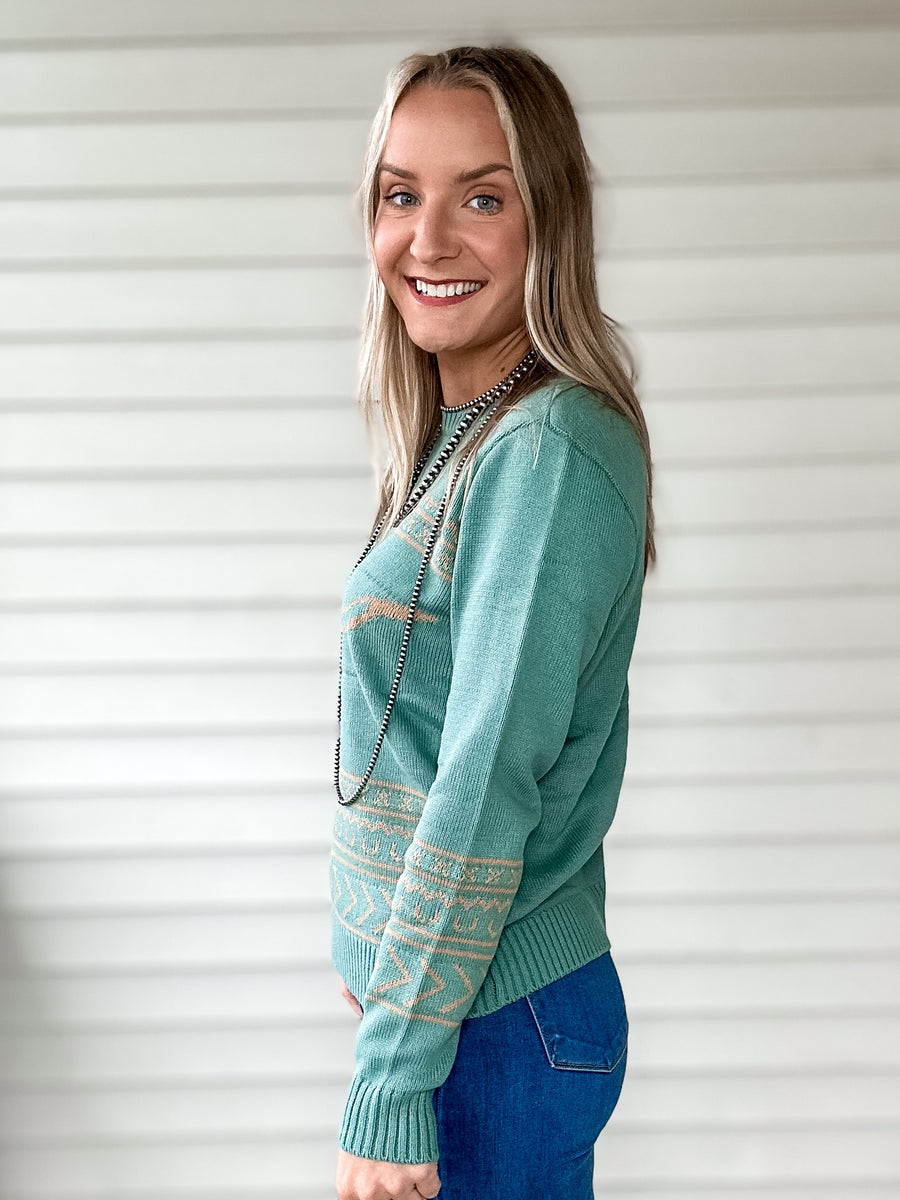 Longhorn Sweater (Aqua)