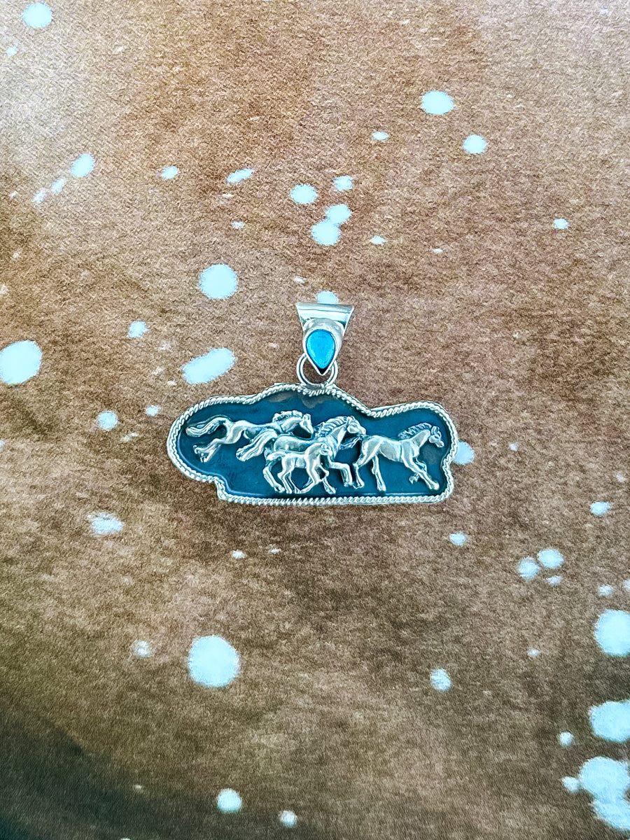 Navajo Handmade Running Horses Pendant