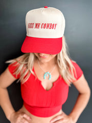 Kiss Me Cowboy Trucker Hat (Red)