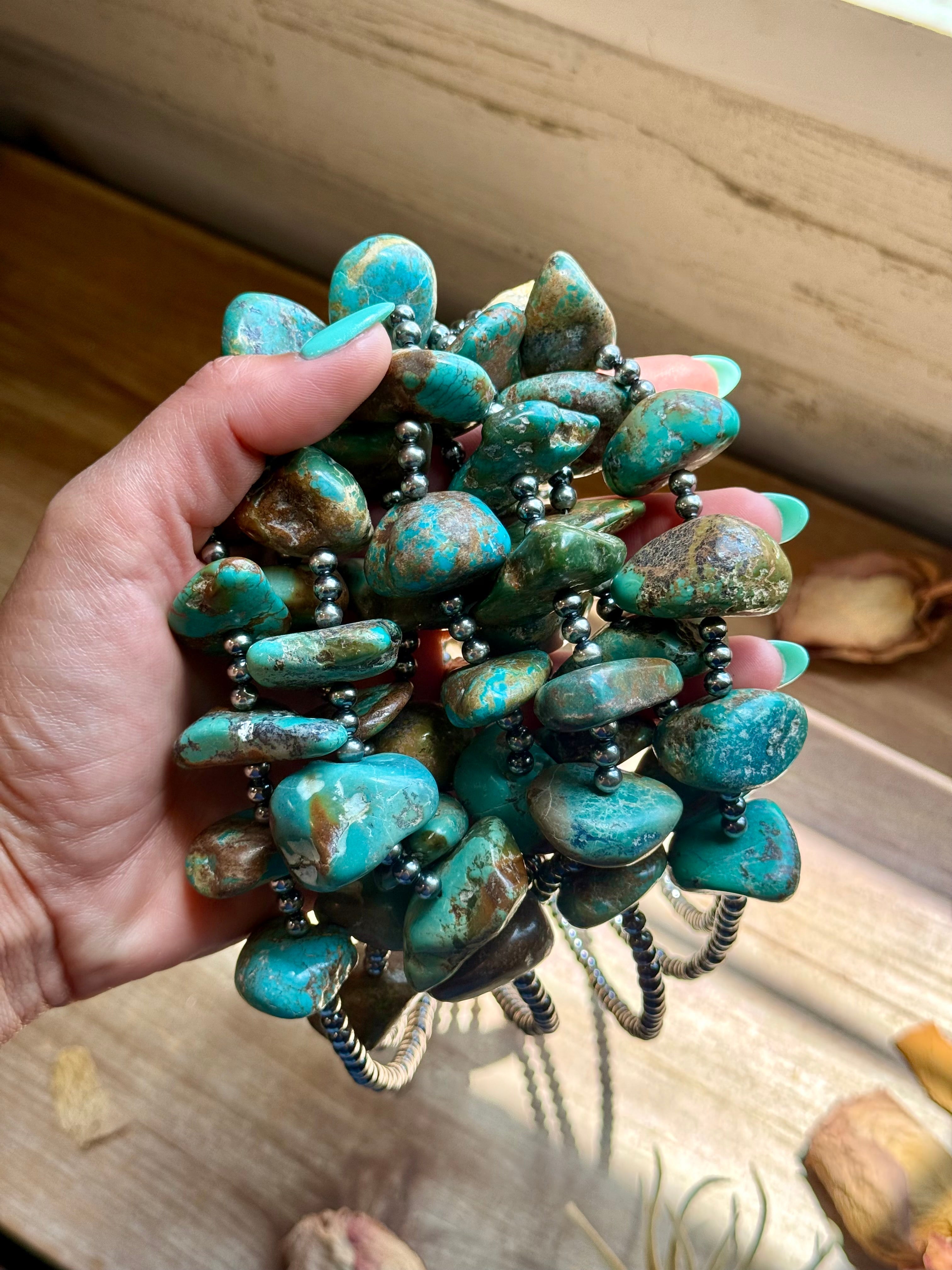 Chunky Green Turquoise Nugget Necklace – 19" Plus Extender