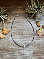 Sterling Silver Pearl Choker – Pink Conch Saucer Center – 14.5" + Extender