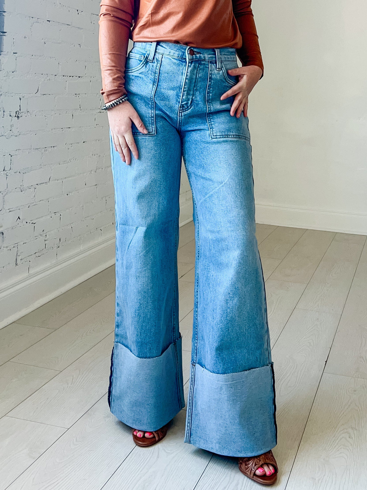 Houston Jeans Wide Leg High Waisted Cuffed Jeans