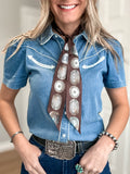 Brown twilly scarf with concho pattern