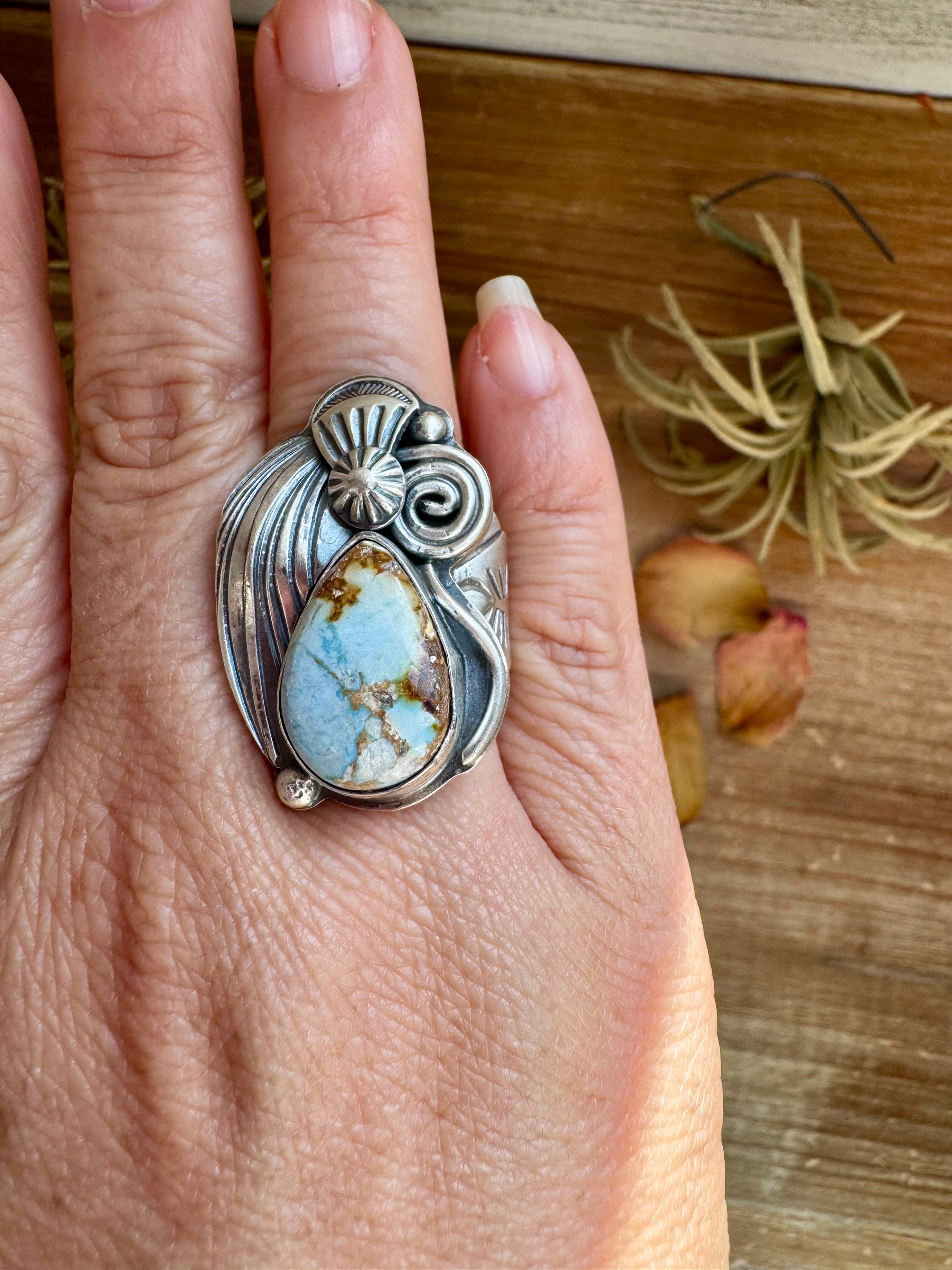 Golden Hill Turquoise Sterling Silver Ring – Size 9.5, One of a Kind