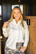 Cream colored embroidered button up