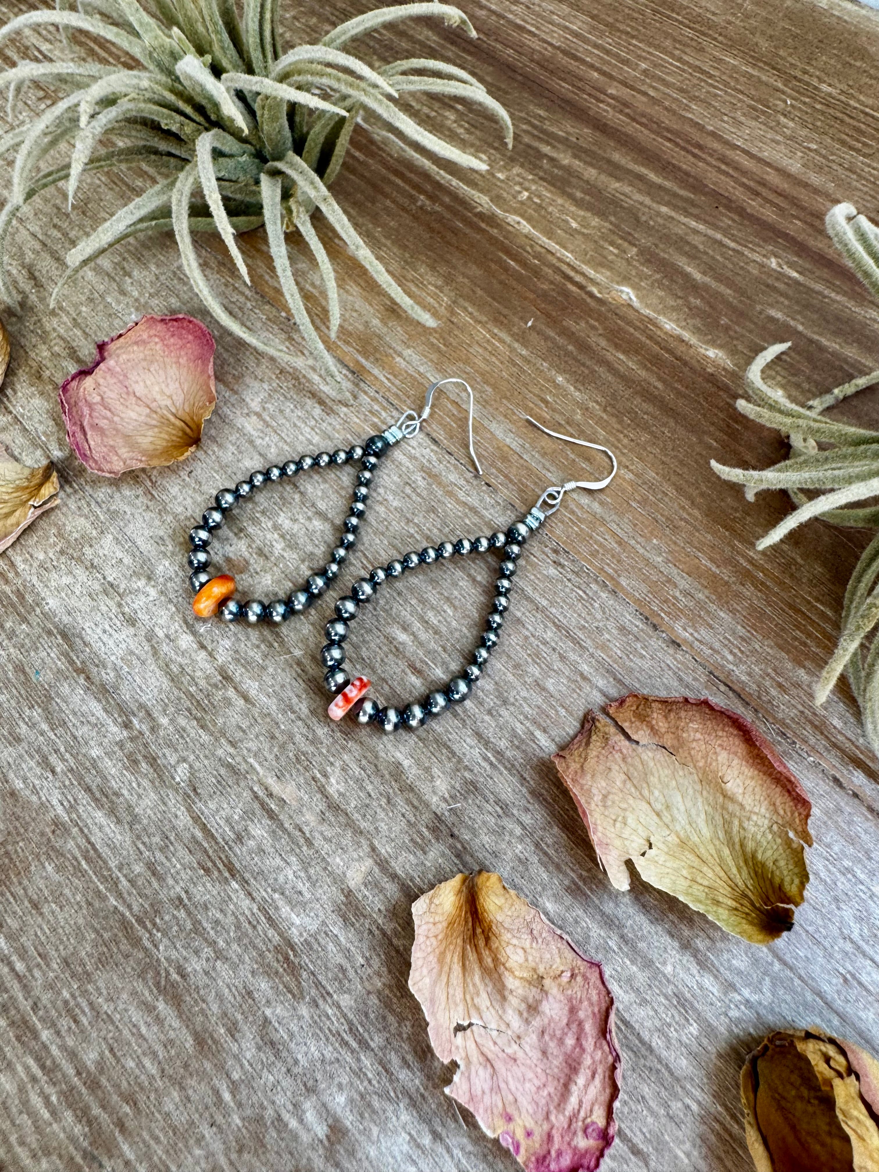 Teardrop Earrings – Sterling Silver with Spiny Oyster Center