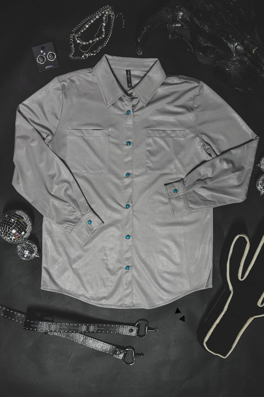 Leather Lux Button Up (Silver)