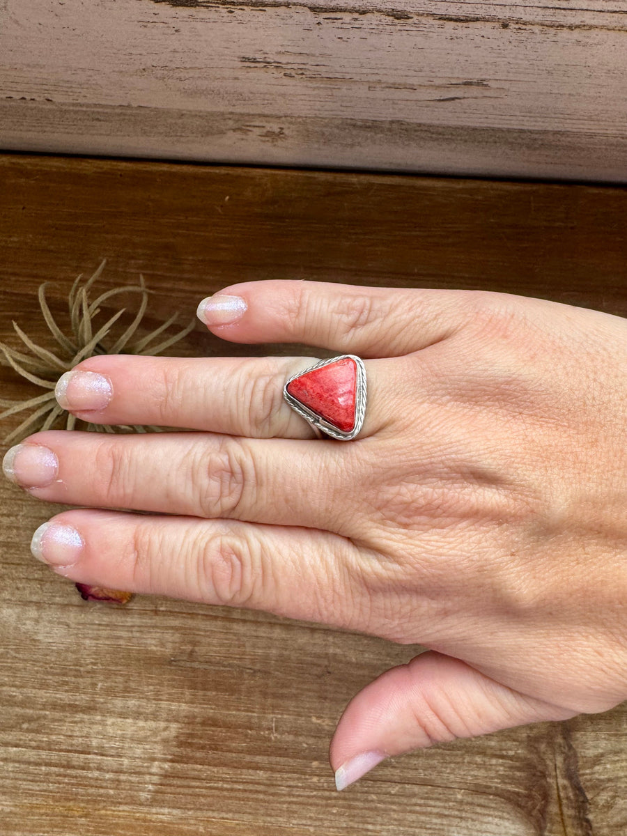 Ring - Size 8  -Red Spiny & Sterling Silver