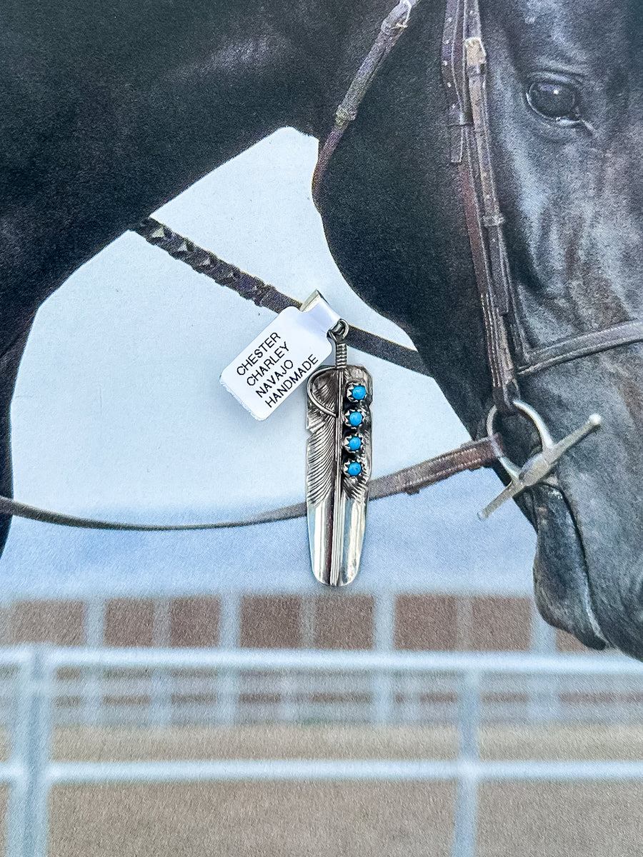 Navajo Handmade Kingman Feather Pendant