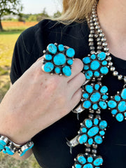 Complete Squash Blossom Set – Kingman Turquoise – Sterling Silver – Navajo Made by Wilson Dawes