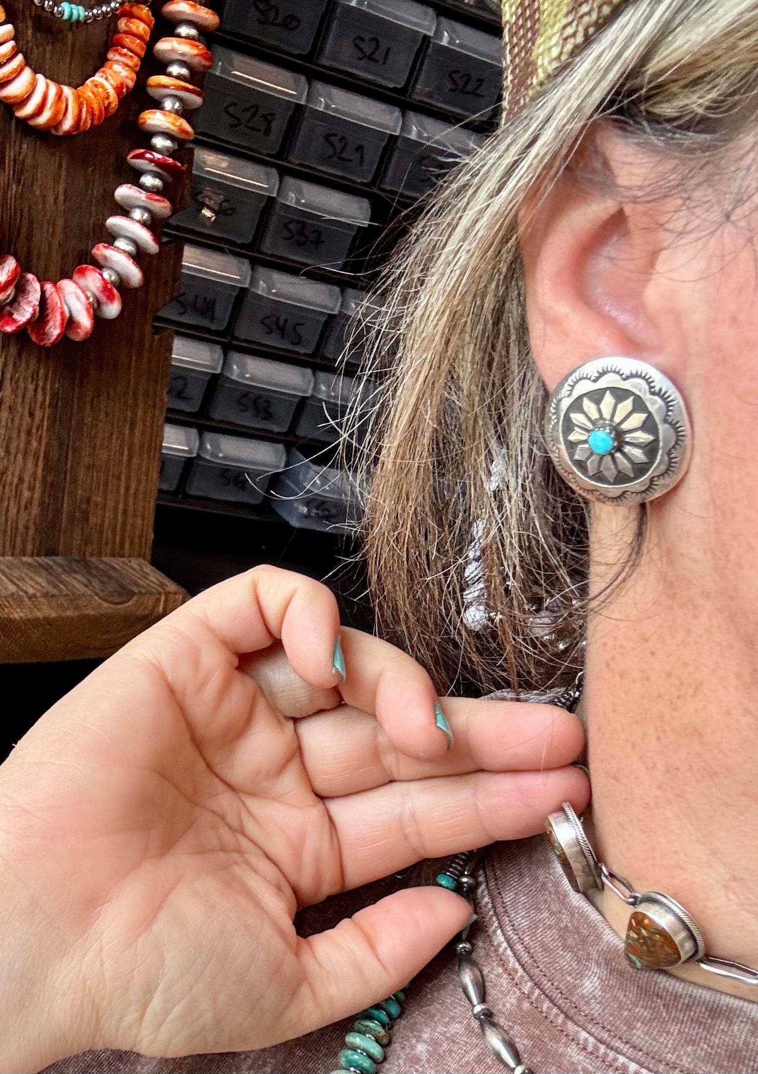 Concho Earrings – Kingman Turquoise & Sterling Silver