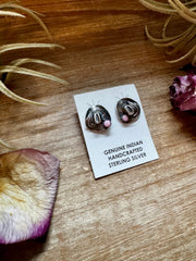 Mini Cowboy Hat Stud Earrings with Pink Conch