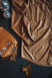 Leather Lux Button Up (Saddle)