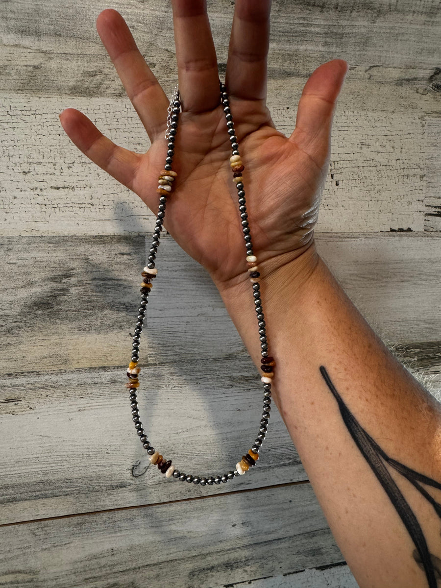 Nevada Opal & Sterling Silver Pearl Necklace – 4mm – Handmade by The Bijoux FAB – 17 