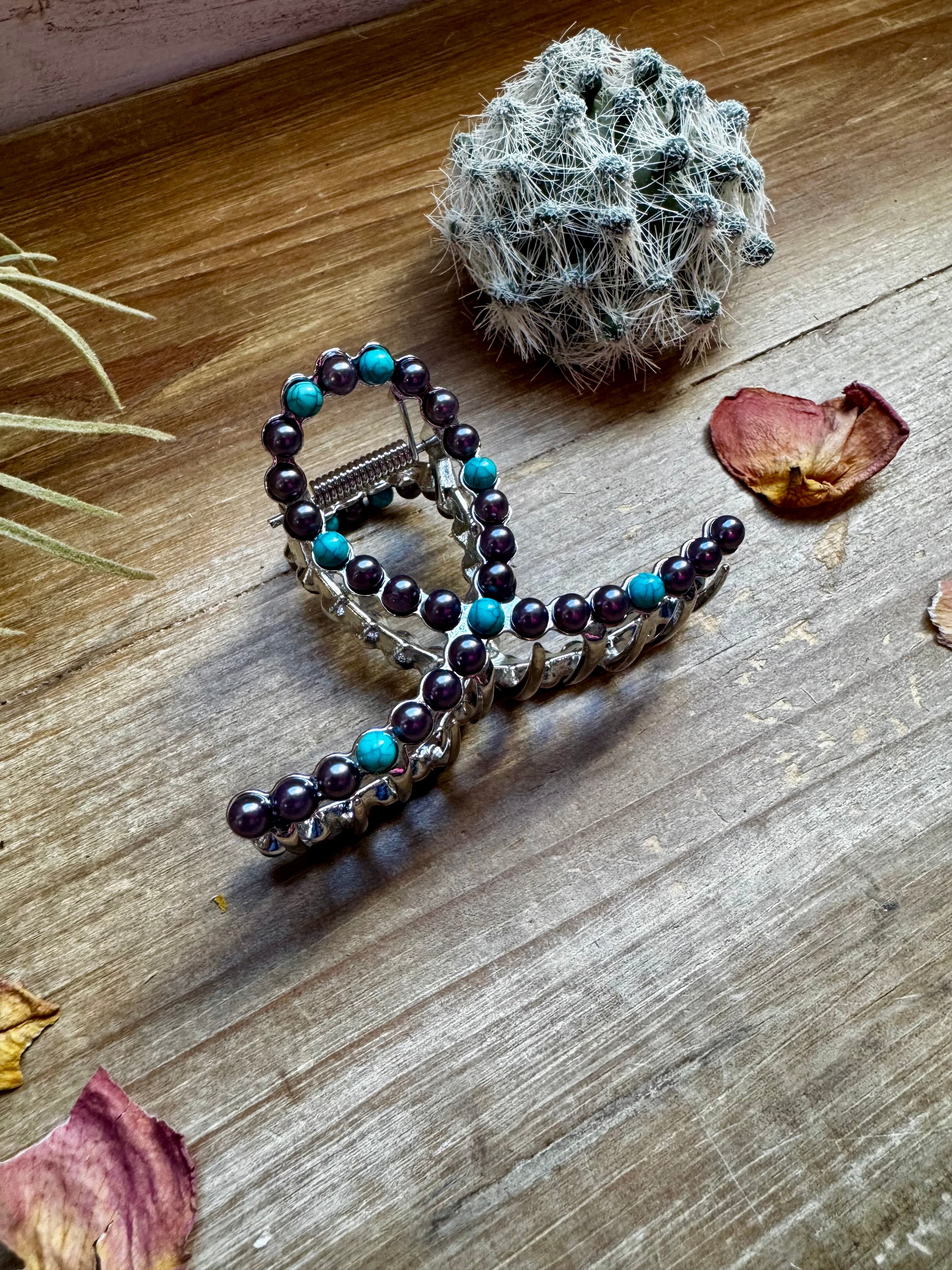 Smaller Pearls hair clips - turquoise and faux pearls