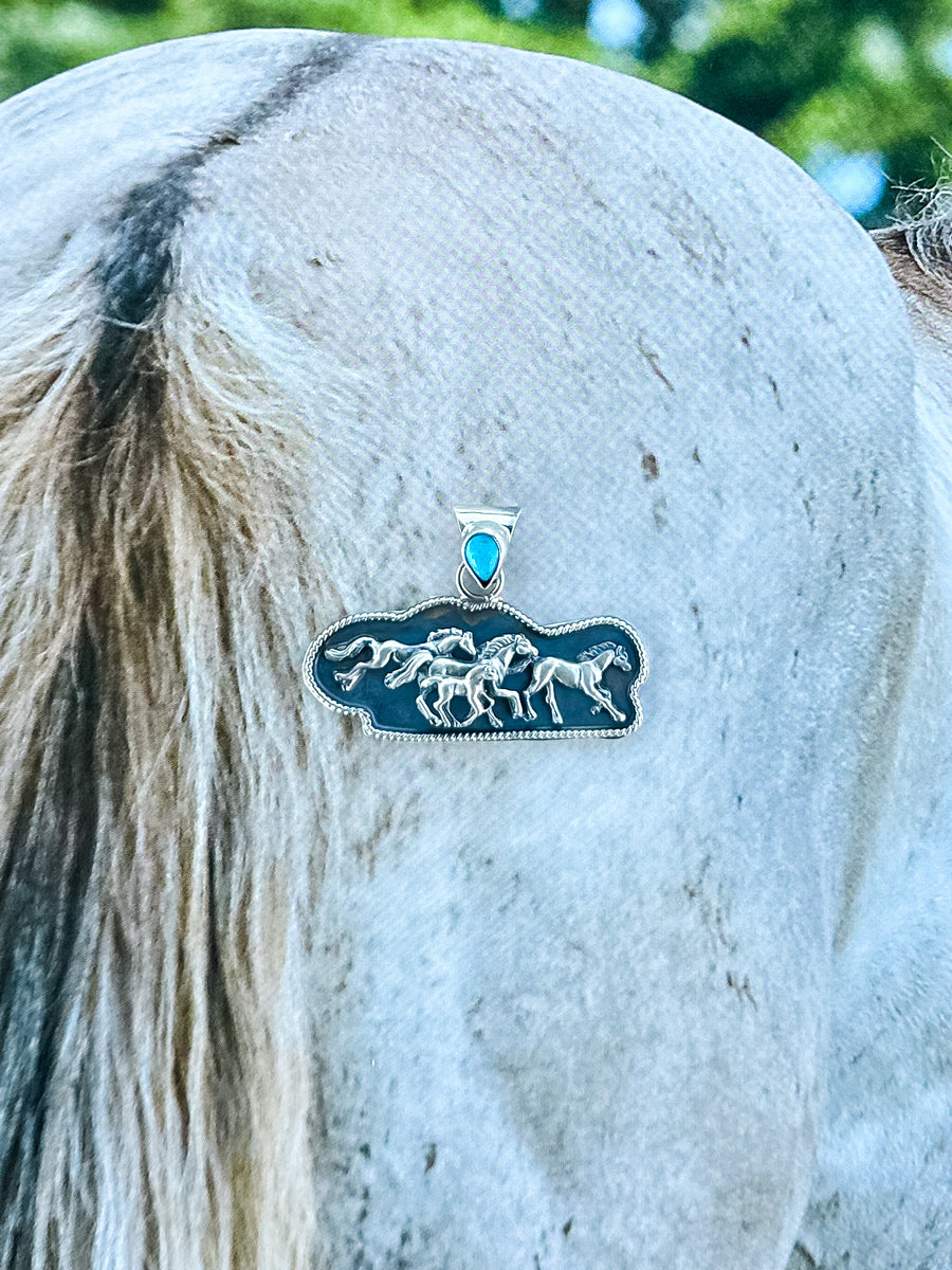 Navajo Handmade Running Horses Pendant
