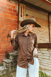 Leather Lux Button Up (Chocolate)