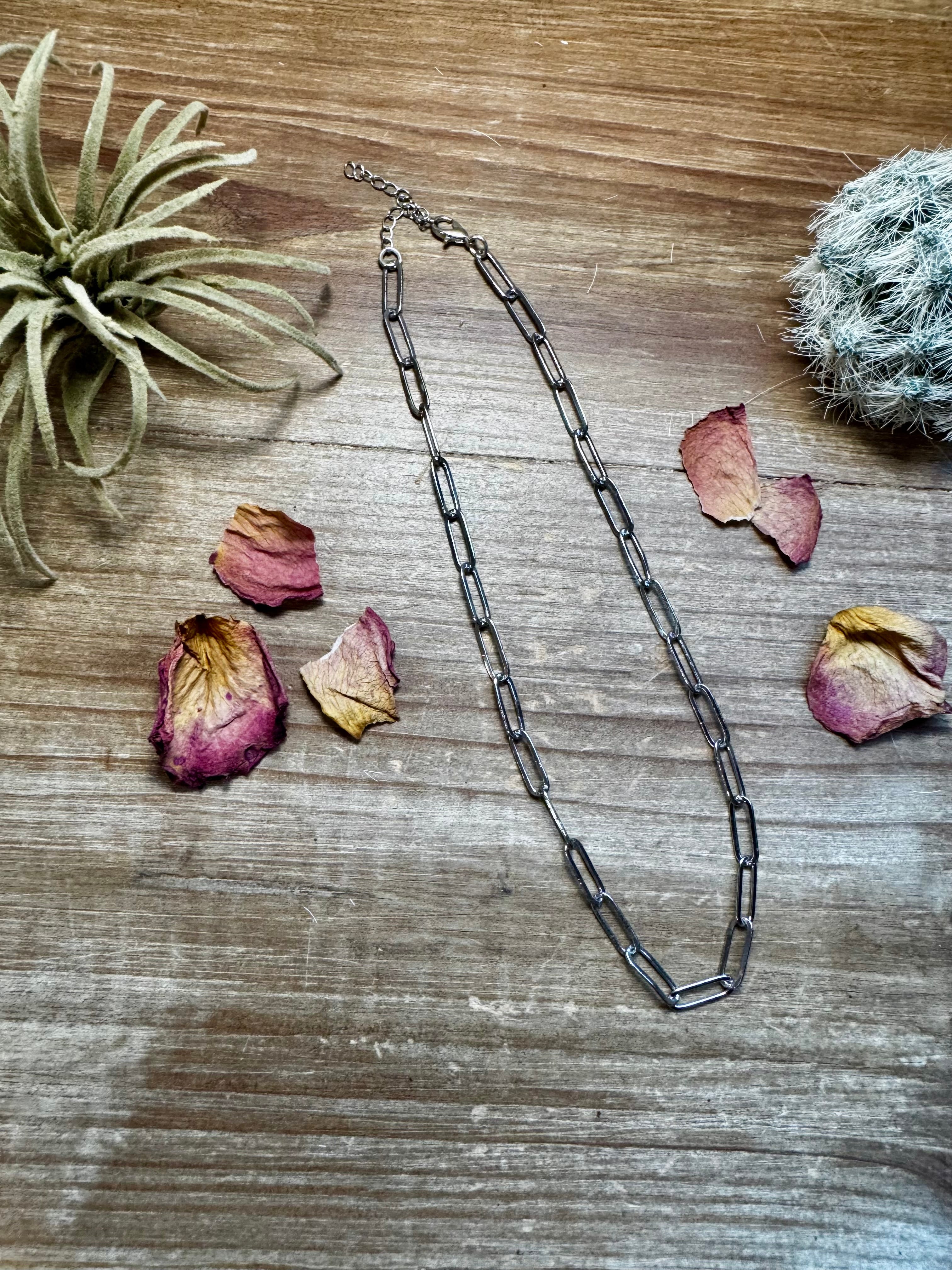 Silver Plated Paperclip Chain Choker – 14” + Extender