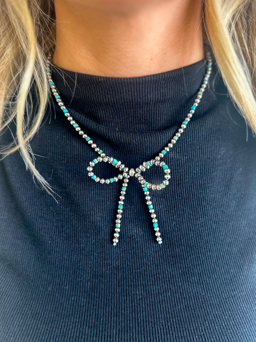 Turquoise and Navajo Bow Necklace