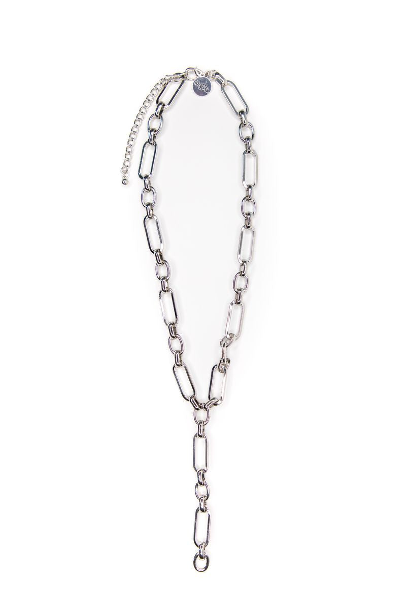 Silver chunky chain Y necklace