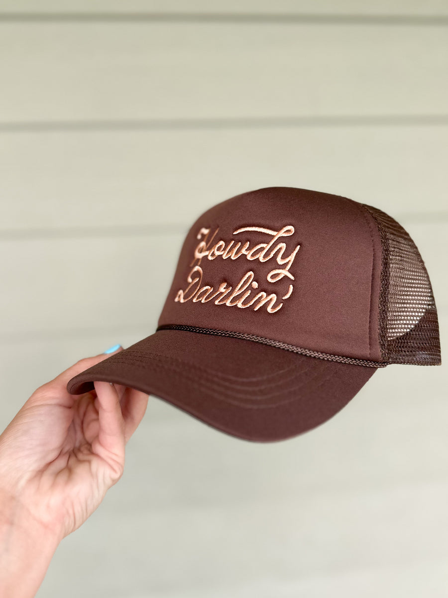 Howdy Darlin Embroidered Trucker Hat (Brown)
