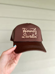 Howdy Darlin Embroidered Trucker Hat (Brown)
