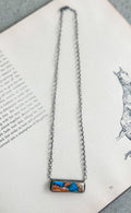 Navajo Handmade Spiny Turquoise Bar Chain Necklace