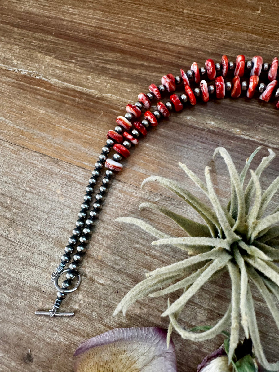 NFR Collection Necklace – 5mm Sterling Silver Pearls with Graduated Spiny Oyster 37"