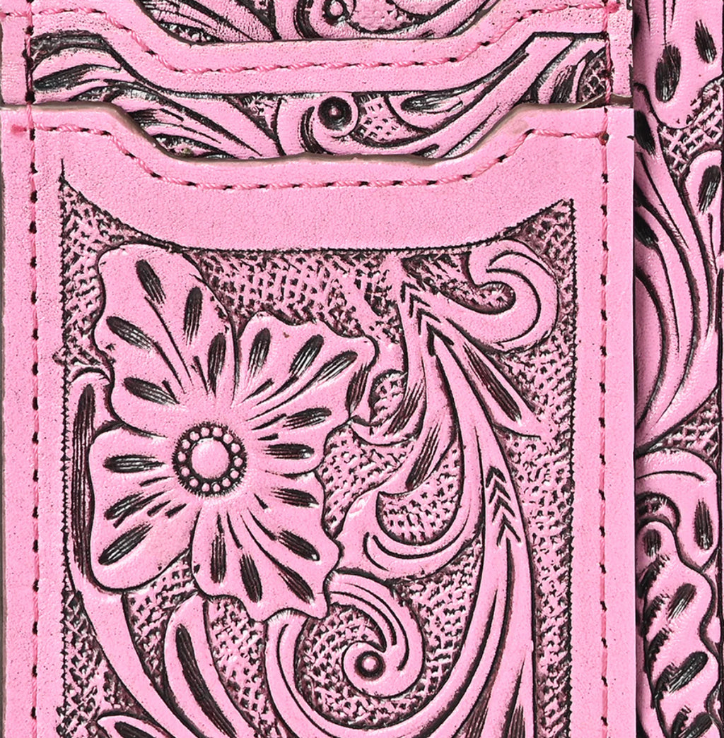 Pink Tooled Leather Cardholder Wallet