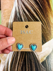 Faux turquoise heart-shaped post earrings