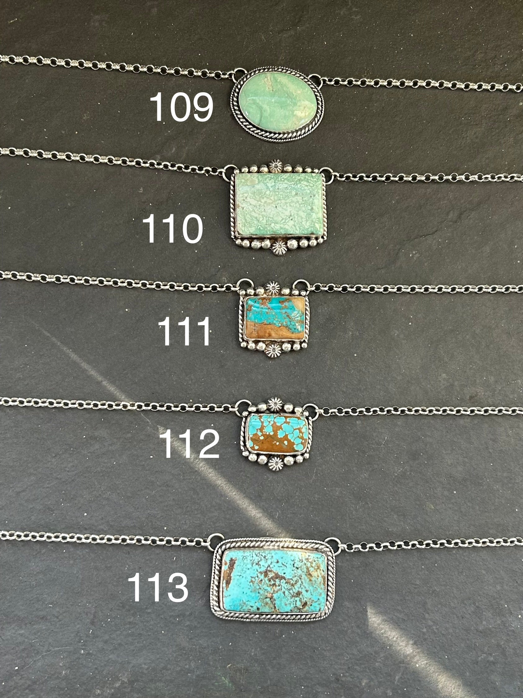 110 - Sterling Silver Ribbon Royston Turquoise Bar Necklace by Jason Ogg