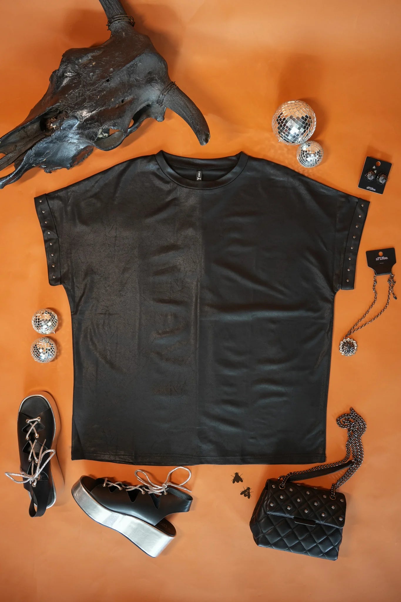 Leather Lux Oversized Tee (Black)