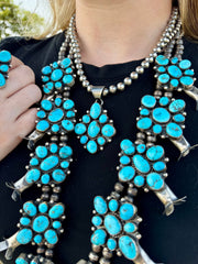 Complete Squash Blossom Set – Kingman Turquoise – Sterling Silver – Navajo Made by Wilson Dawes