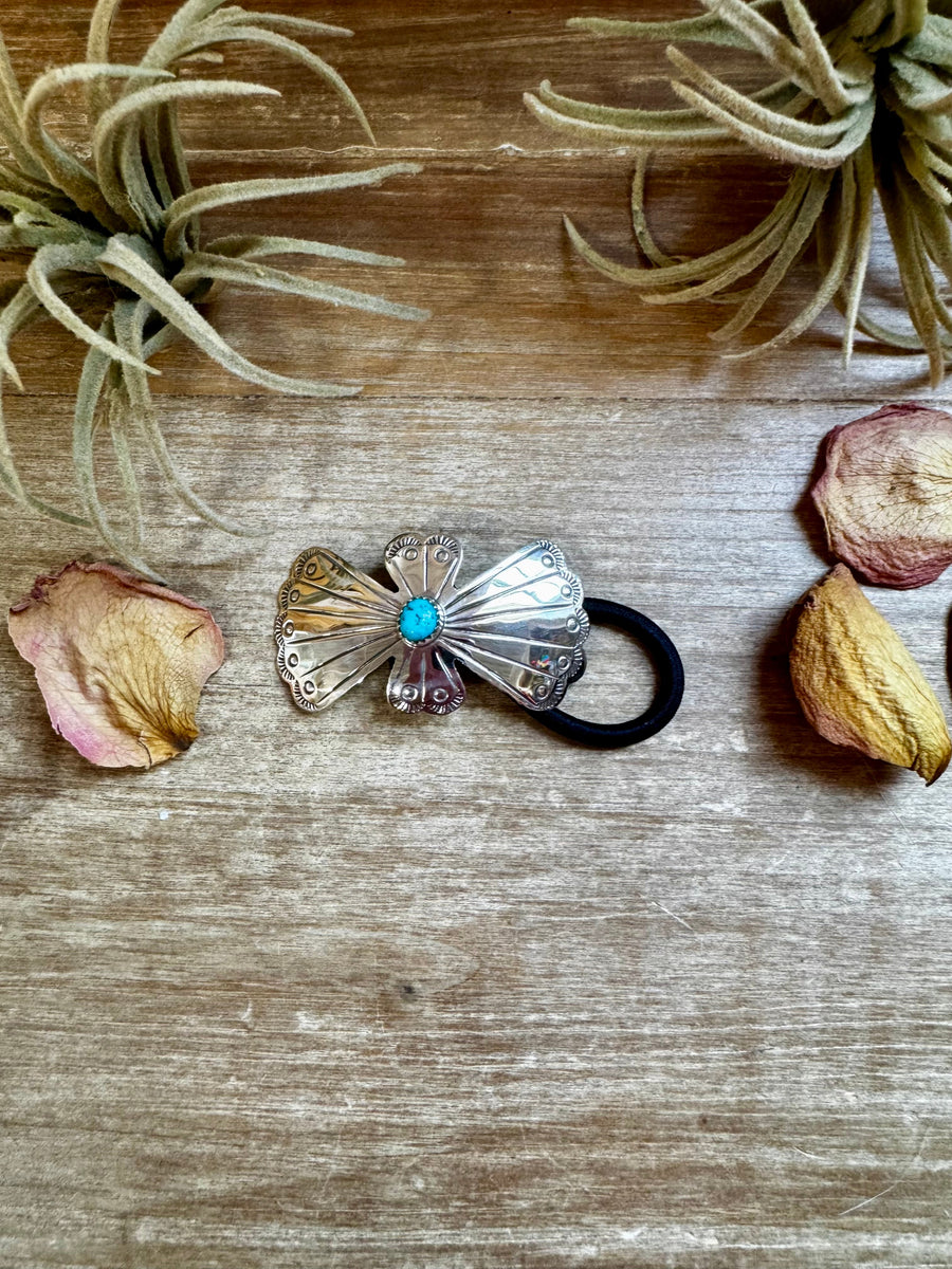 Sterling Silver Hair Tie with Kingman Turquoise