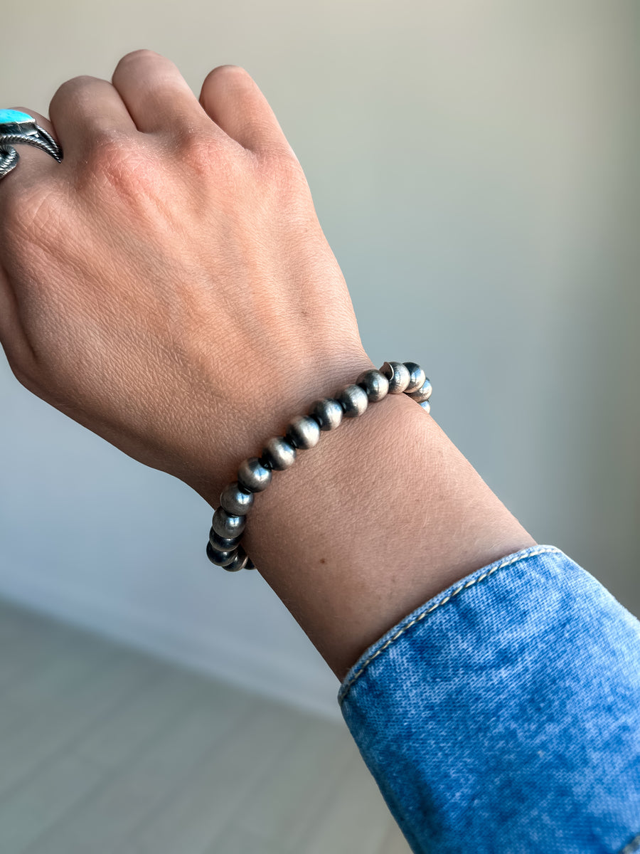 8mm Sterling Silver Pearl Stretch Bracelet