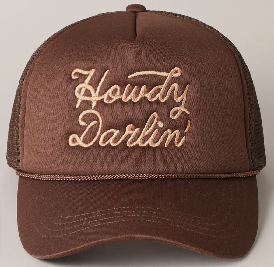 Howdy Darlin Embroidered Trucker Hat (Brown)